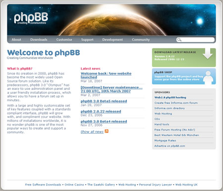 phpBB.com front page screenshot